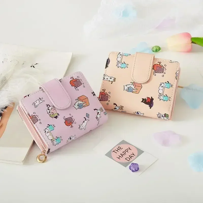 

Wallets Women Cartoon Printed Money Bags Womens Cute Pink Kawaii Mini Bags Coin Purse Card Holder Fashion Girls Foldable