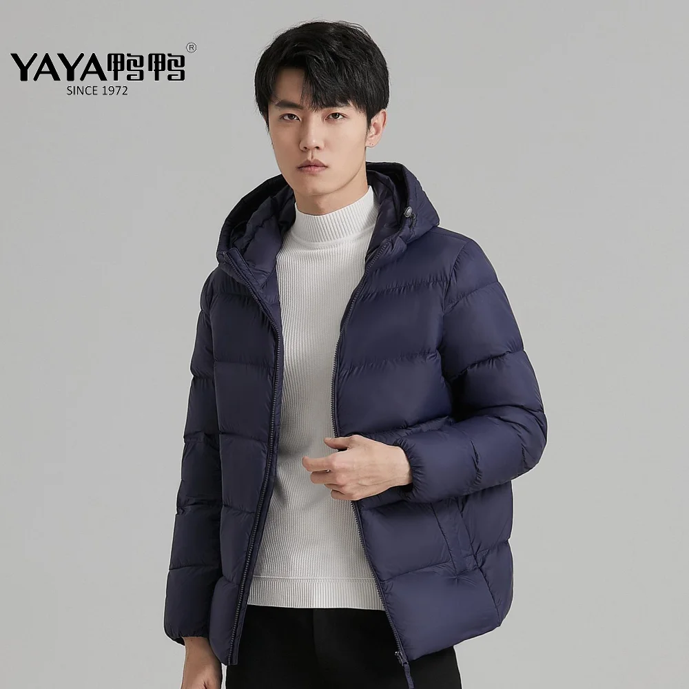 YAYA 2022 Men\'s White Duck Down Jacket Hooded European Style Winter Waterproof Light Soft Business Casual Warm Outwear