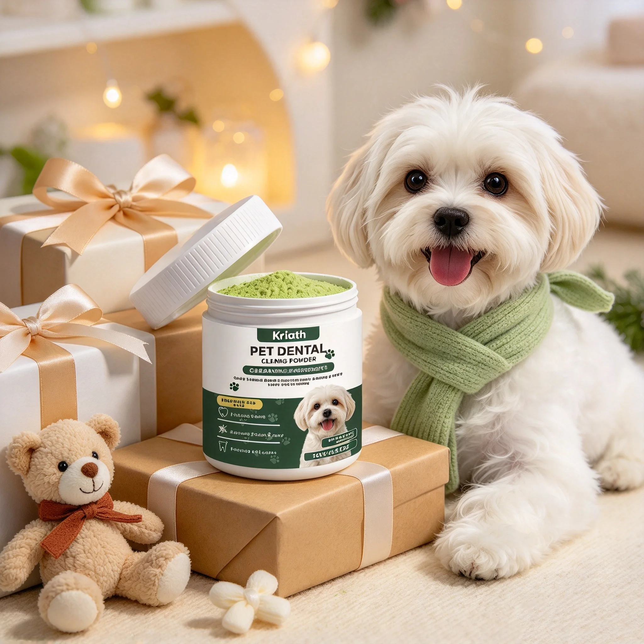 Kriath Dog Teeth Cleaning Powder Lasting Fresh Reduce Bad Breath Removes Tartar Oral Gum Teeth Health Pets Teeth Whitens Powder
