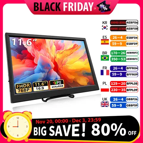 11.6 Inch Portable Monitor HDMI-Compatible Laptop second screen Gaming Extended Display For Switch/PS4/Xbox/Raspberry Pi