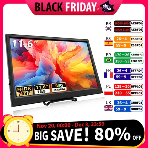 Monitor portátil de 11,6 pulgadas Compatible con HDMI, pantalla extendida para juegos de segunda pantalla, para Switch/PS4/Xbox/Raspberry Pi