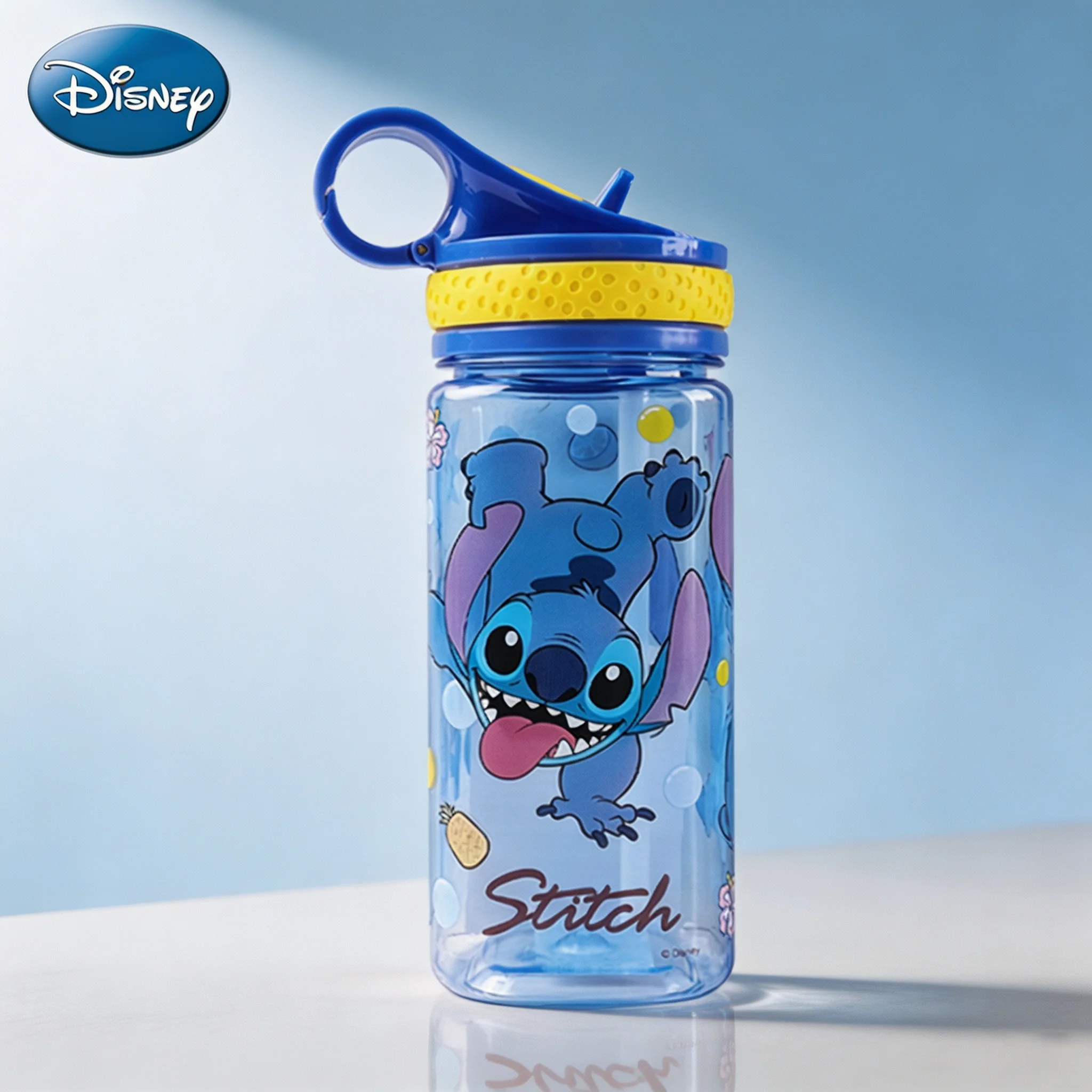 Vaso de agua portátil Disney Stitch, vaso de viaje reutilizable, lindo vaso de dibujos animados, a prueba de fugas, ligero, regalo escolar.
