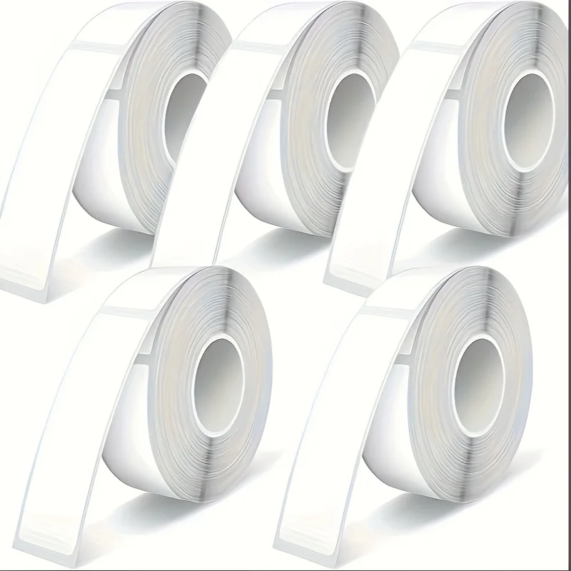 1050pcs, 5 rolls of white label stickers 15mm x 30mm replacement set, printable waterproof adhesive thermal transfer labels