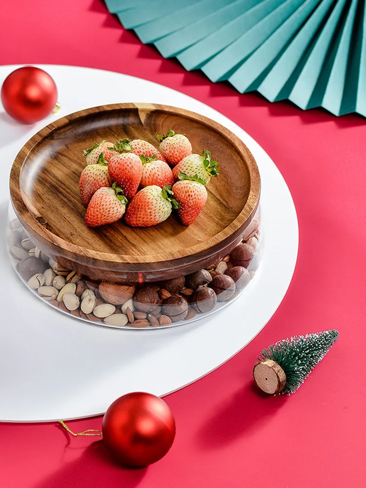 Boîte de rangement en verre transparent avec couvercle en bois pour C, boîte de rangement pour fruits et noix, boîte à bonbons à double couche