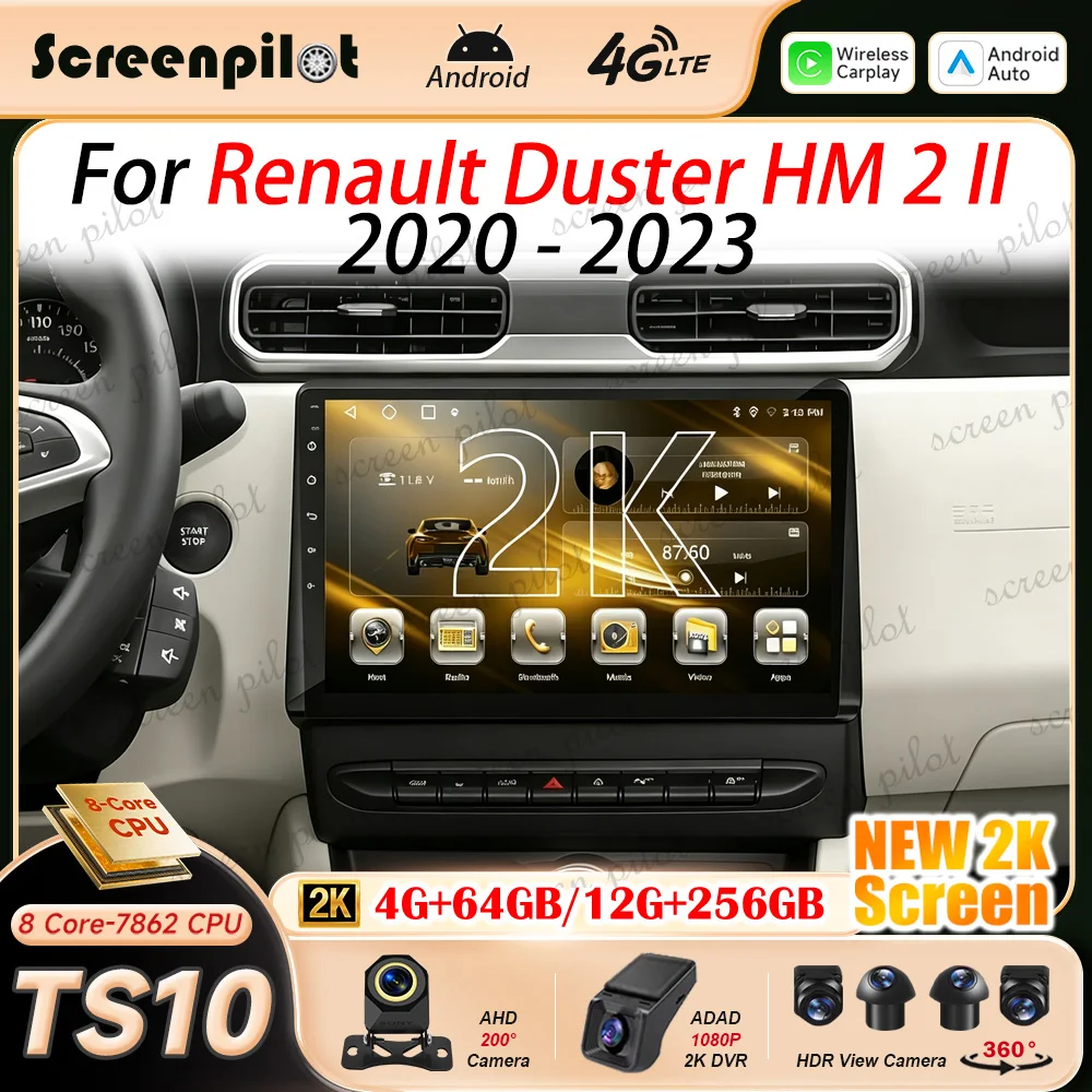 Android 16 Car Radio Stereo For Renault Duster HM 2 II 2020 - 2023 Stereo Head Unit Multimidia Player GPS Carplay Android Auto