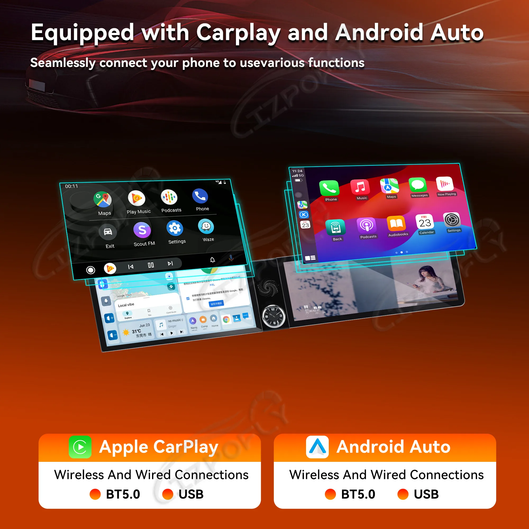 13.1+12.3 Inch Dual Screen Car Radio for Geely Jiaji Maple 80V 2017-2022 Android 15 Multimedia Player with Wireless CarPlay GPS