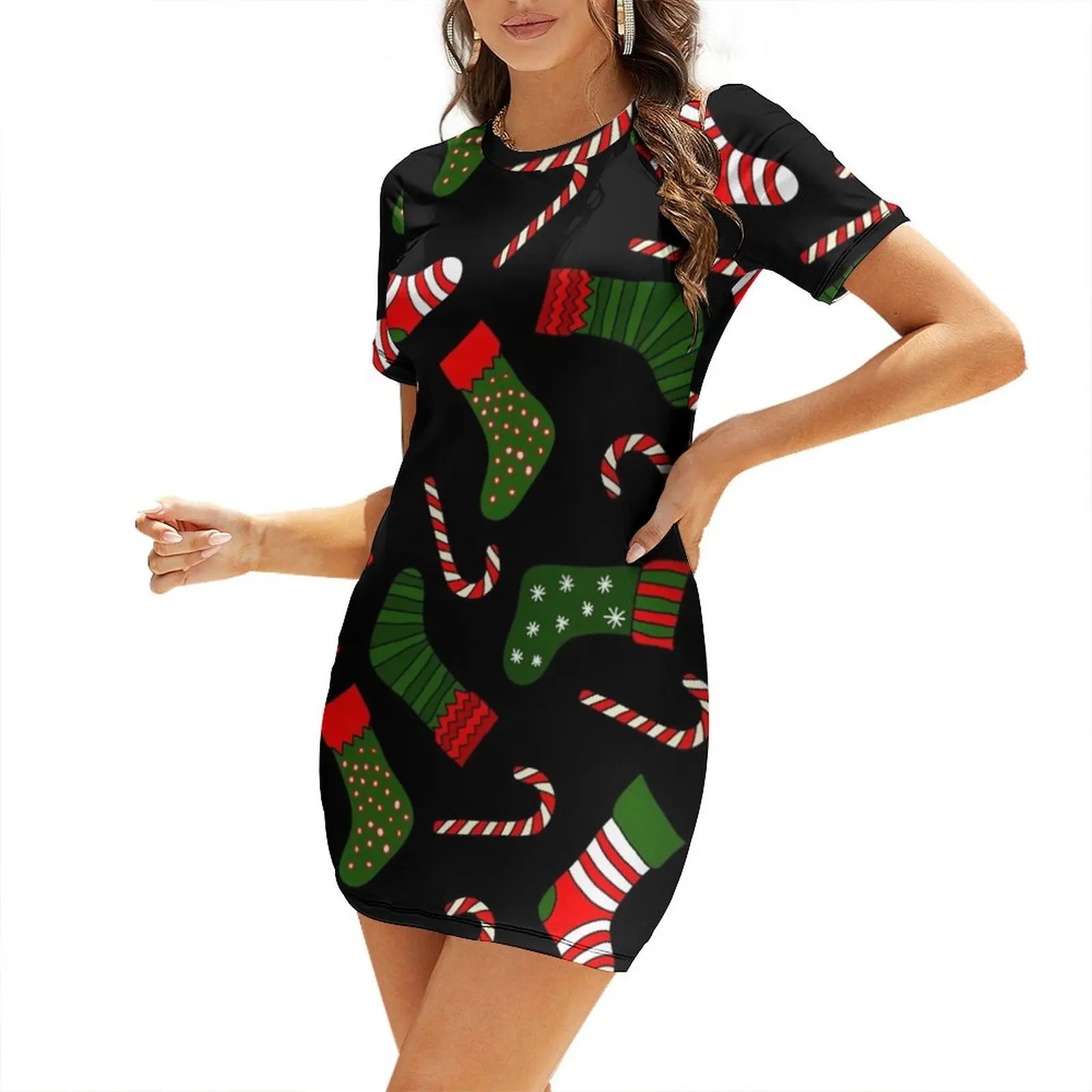 

black christmas stockings Short Sleeved Dress women dresses evening dress ladies