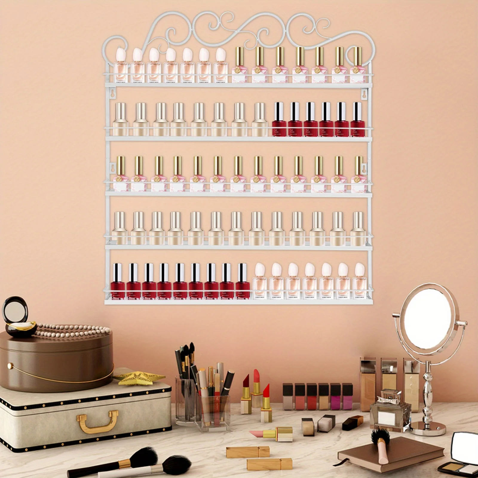 

Five layer iron nail polish display rack - white, , high-quality, used in nail salons polishes, small bottles of, Metal, White