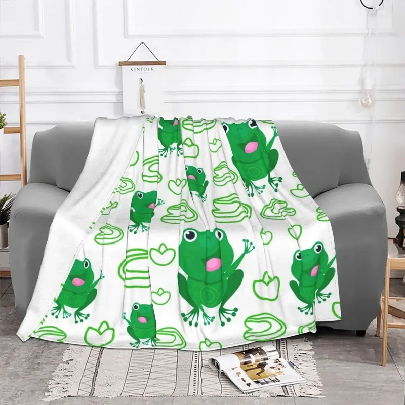 Cute Frog Animal Blankets Flannel Frogs Cartoon Super Warm Throw Blankets for Bedding Couch Bedroom Quilt