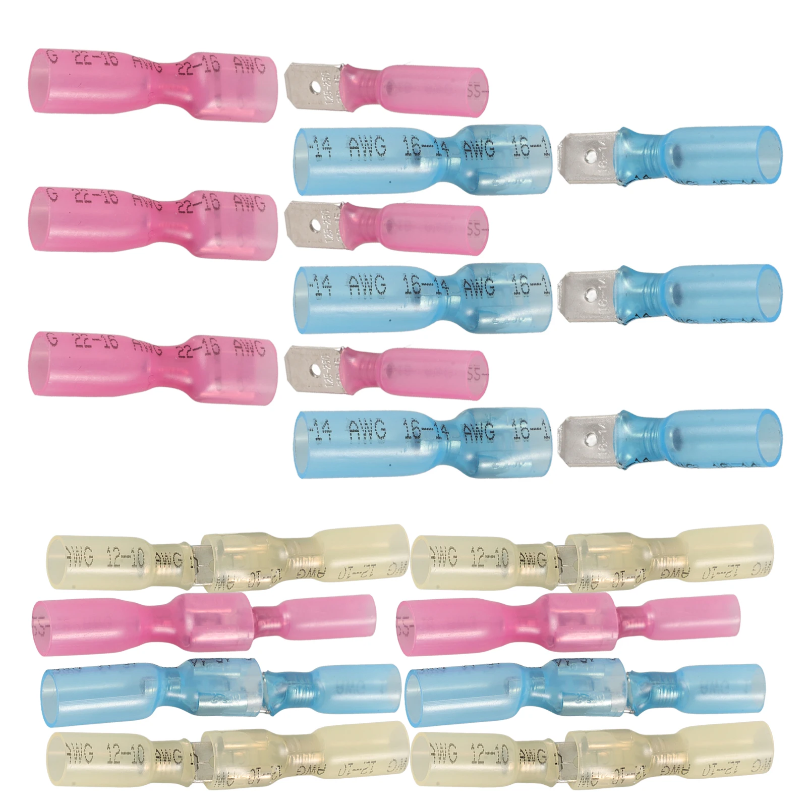 

100PCS Heat Butt Connectors Waterproof Wire Splice Electrical Insulated Butt Splice Connectors Male Female Terminals