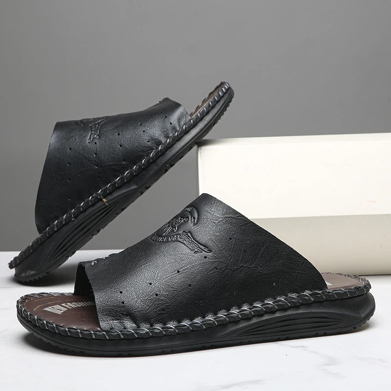 2026 New Fashion Leather Sandals for Men Retro CasualComfortable Anti-Slip Beach Shoes for Spring And Autumn Ffashion