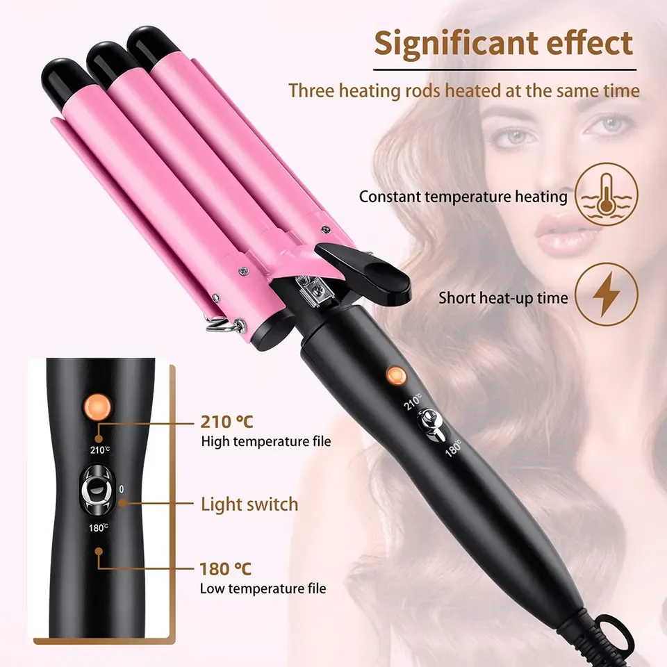 3 Barrel Curling Iron Hair Crimper Portable Temperature Adjustable Ceramic Wave Iron Wand Curler DIY Curly Hair Stylin