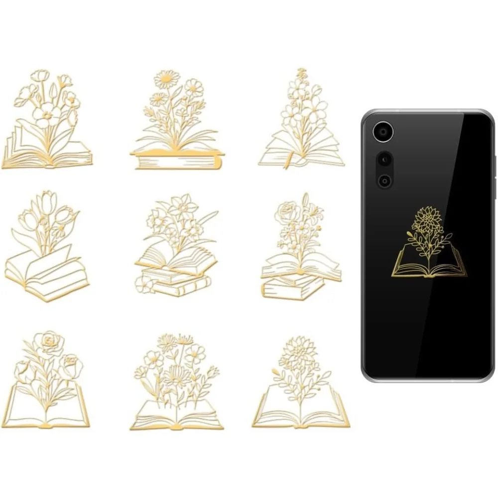 9Pcs 1.6x1.6 Inch Metal Stickers Book Metal Sticker Self Adhesive Flower Book Stickers Books Theme Epoxy Sticker Pyramid Decals