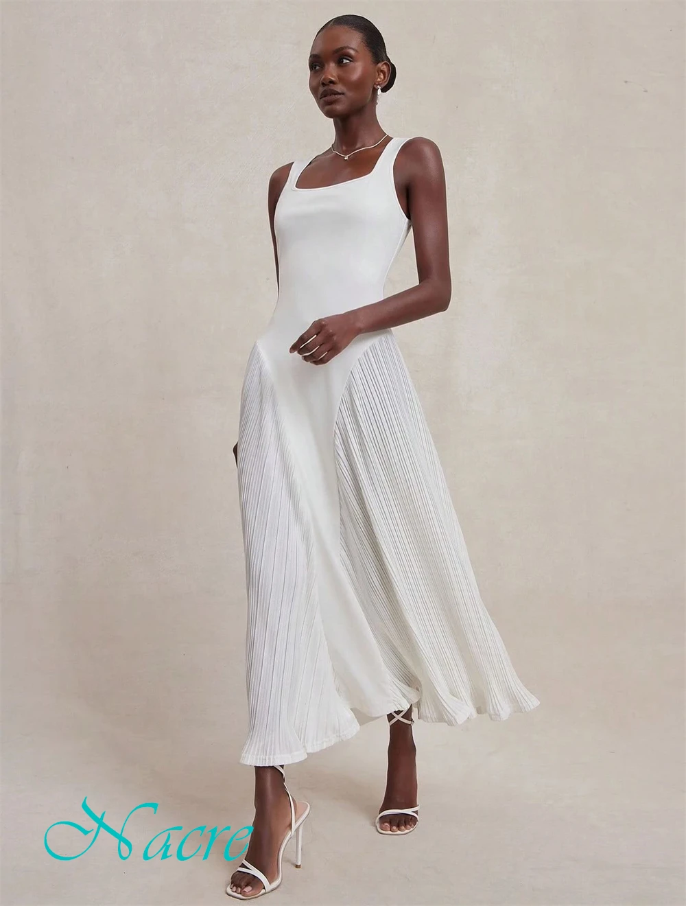 Abito da sera formale personalizzato in chiffon Delicato colletto quadrato Abiti da ballo Temperamento Abiti senza maniche per occasioni speciali