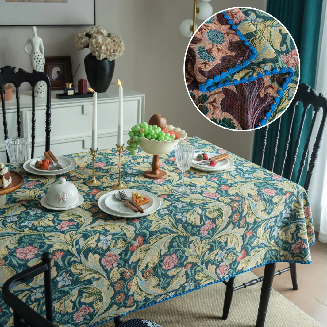 French Vintage Embroidered Tablecloth Jacquard Yarn-Dyed Color-Matching Rectangular Atmospheric Tablecloths Table Decoration