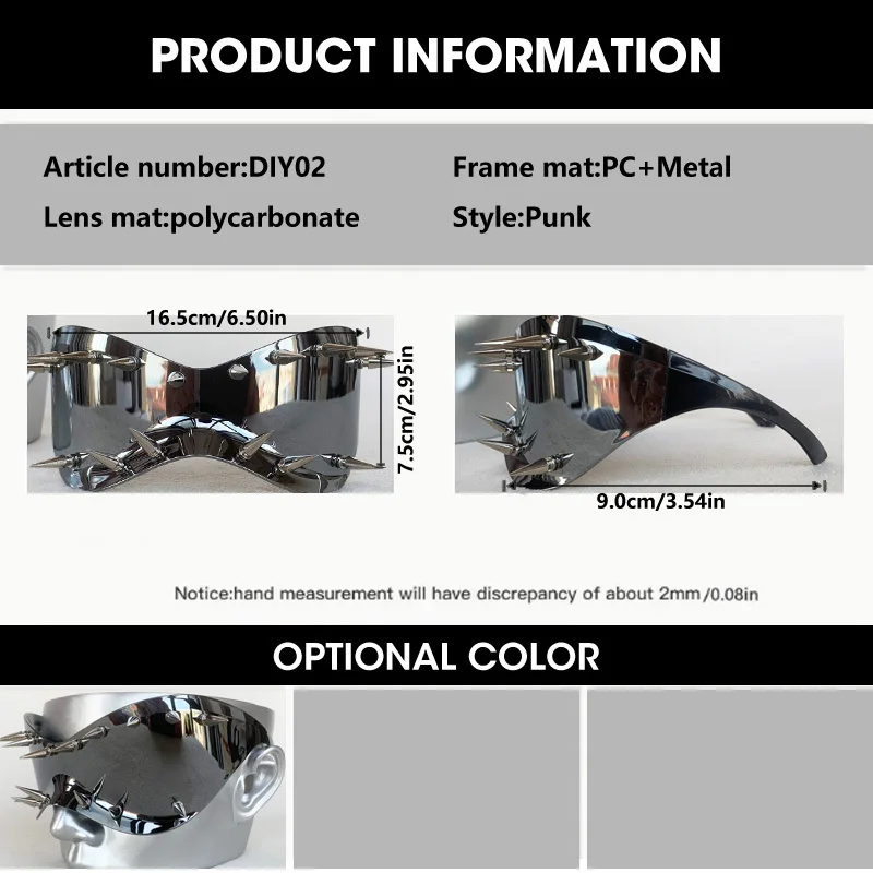 Unisex Mode Coole Niet Sonnenbrille UV400 Persönlichkeit Punk Brillen Männer Frauen Zeigt Cosplay Brillen Große Rahmen Sonnenbrille – Detail 1