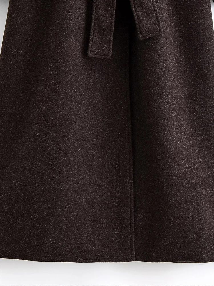 معطف نسائي جديد على الطراز الأوروبي أنيق ومتعدد الاستخدامات من الصوف بصدر واحد مع طية صدر السترة وحزام. #3