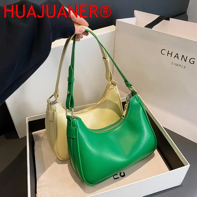 

New Half Moon Small Leather Cute Solid Color Commuter Armpit Crossbody Bags 2023 Spring Women's Designer Handbag Shoulder Purses