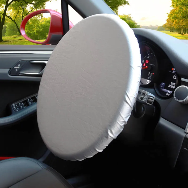 Car Steering Wheel Sun Block Silver Coated Cloth Sun Shade Cover Car Steering Wheel Sheath Sunscreen Insulation 42CM Universal