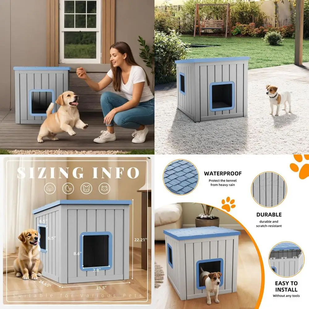 

Водонепроницаемый уличный домик для собак средних пород с вентиляцией и легкой сборкой, синий (24.65x21.5x22.21)