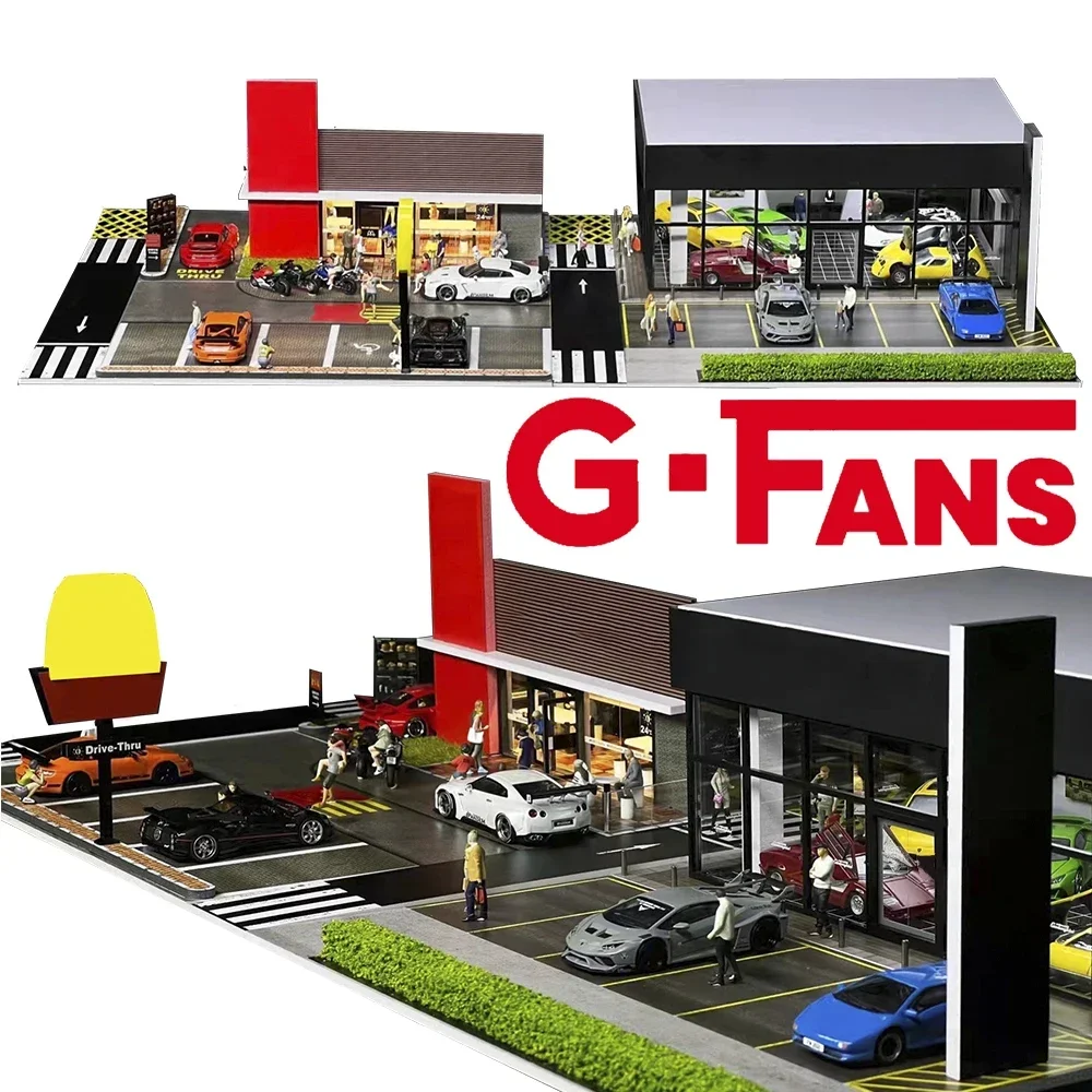 1:64 G-FANS Diorama Car Garage Model LED Lighting City Car Parking Lots Model Background Display Scene Model Collection Gift