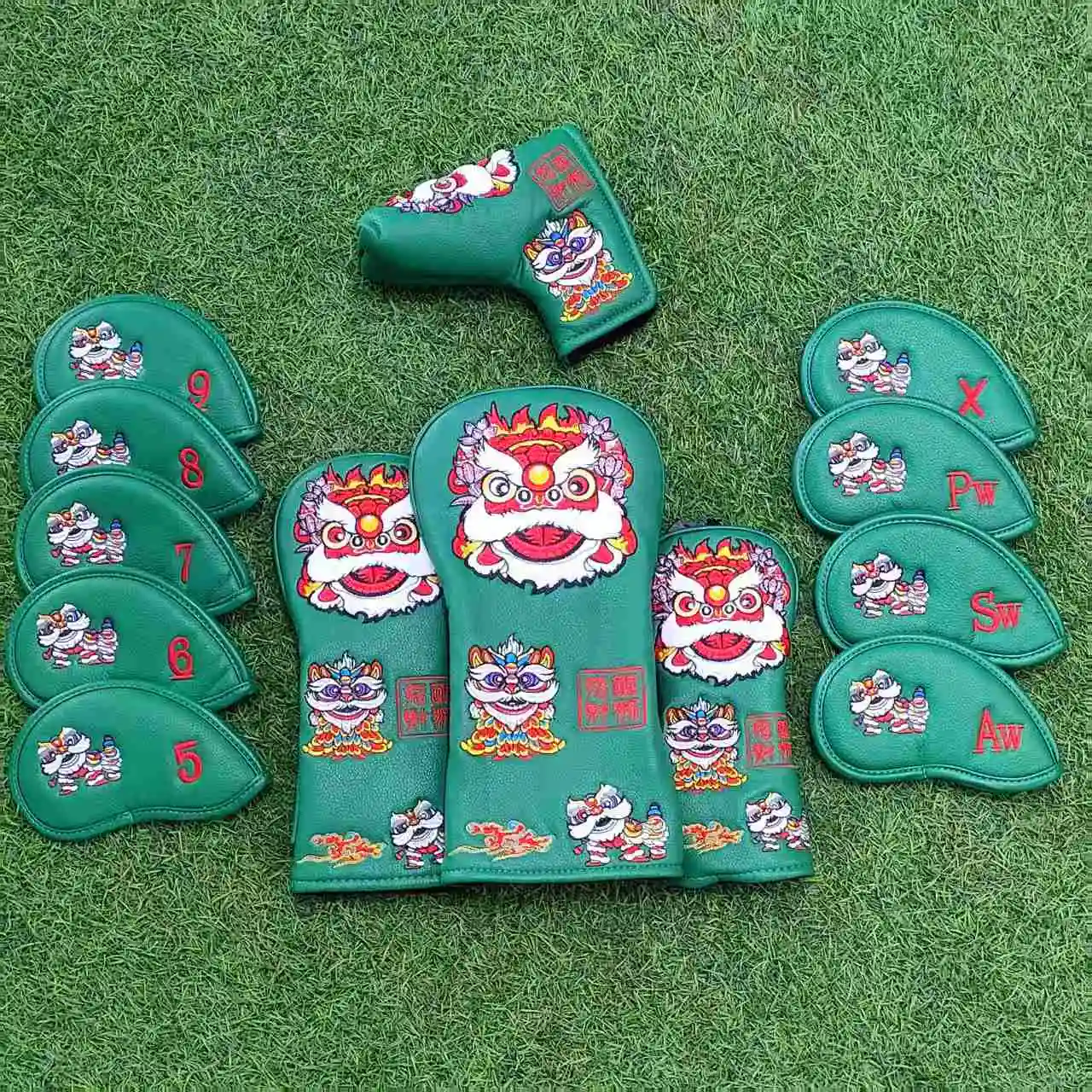 

Chinese Style Fumi Golf Club Head Cover - Handmade Lion Embroidery on PU Leather for Men/Women