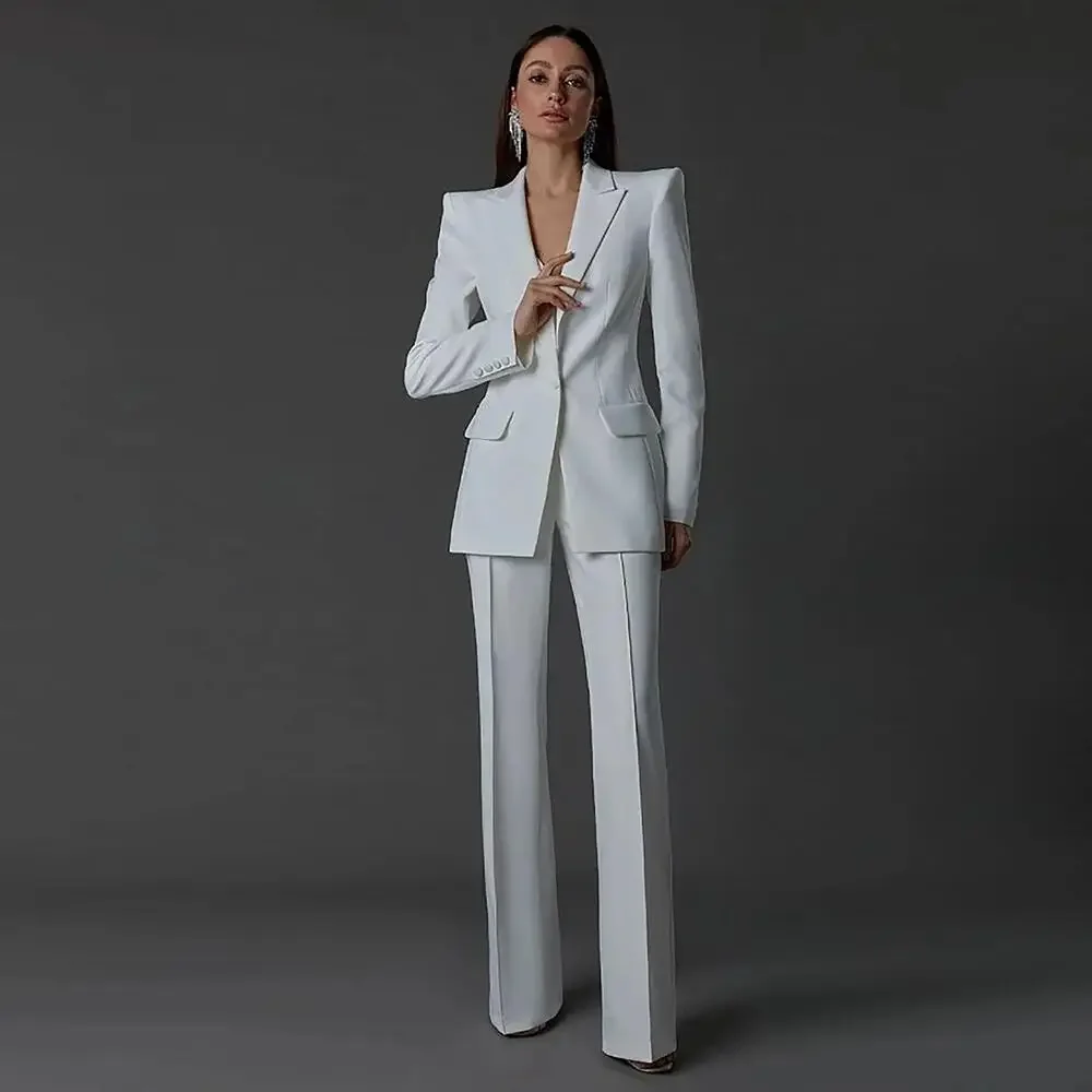 Branco feminino ternos calças conjuntos magros 2 pçs blazer calças único breasted festa de noite sob medida usar formal mãe vestido