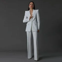 White Women Suits Pants Skinny Sets 2 Pcs Blazer Pants Single Breasted Evening Party Tailore-Made Wear Formal Mother Dress