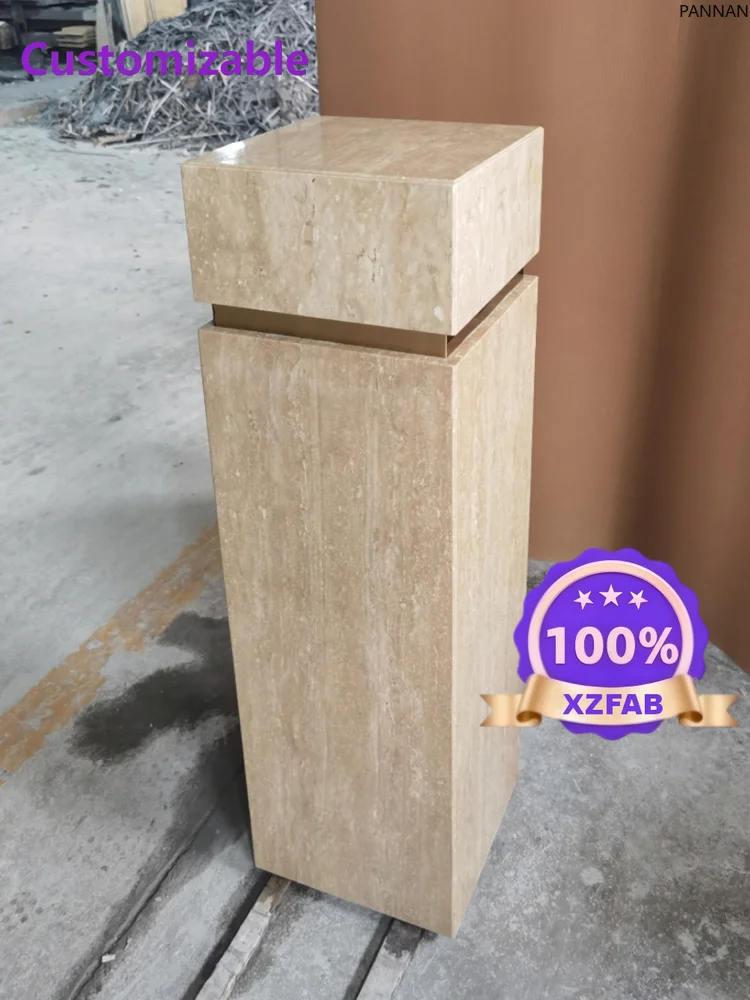 Factory Direct 2026 Natural marble base Travertine column Hotel decoration Floor display stand Ornament base