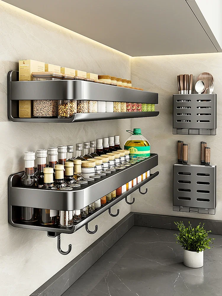 

Kitchen seasoning rack punching-free wall-mounted seasoning oil, salt, sauce and vinegar storage