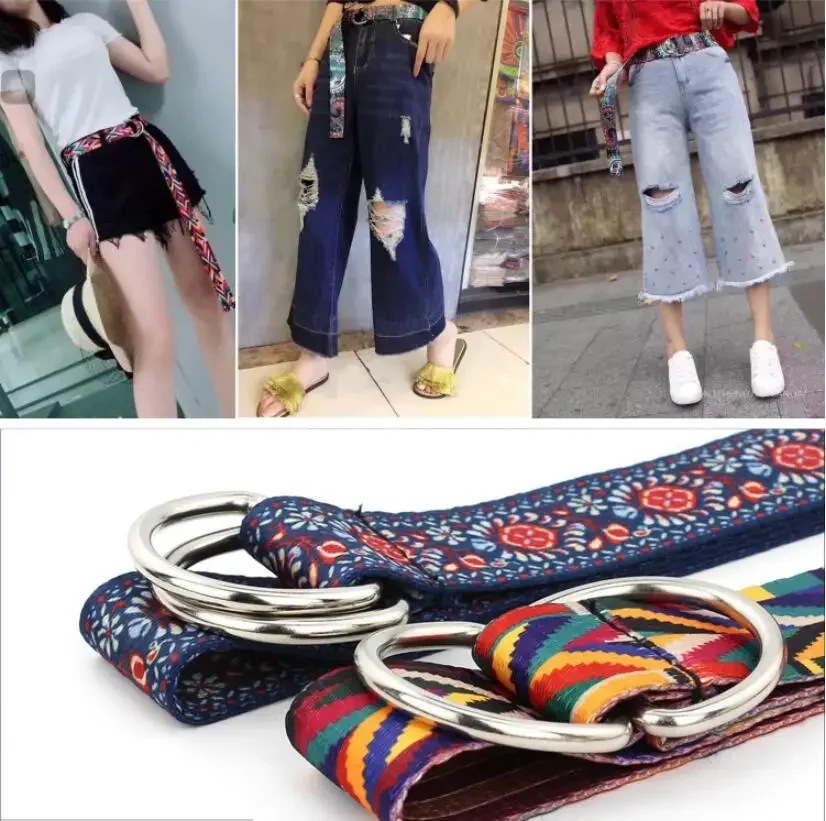 Model Sells Well Boho Girl Double-sided Printed Canvas Belt Women\'s Fashion Decoration Simple Leisure Joker Long Pants Girdle