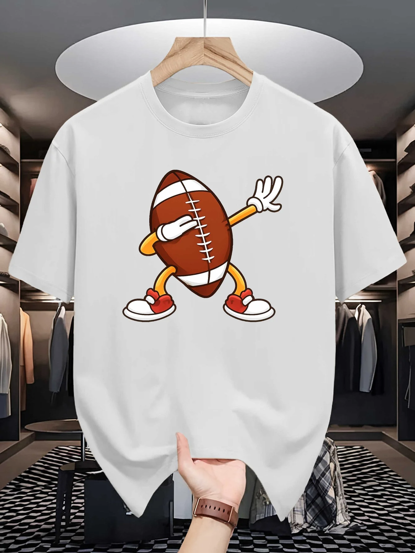 Mens Crew Neck T Shirt Dabbing American Football Cartoon Graphic Short Sleeve Casual Cotton Rugby Sports Streetwear Tees