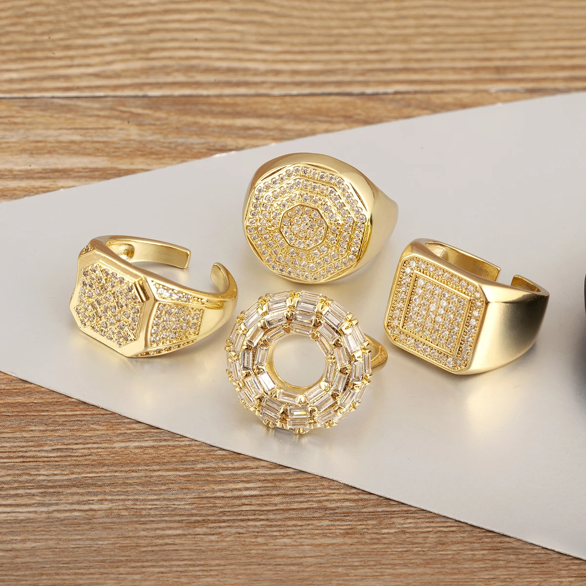 AIBEF Fashion Doughnut/Rectangle/Square/Octagon Shaped Adjustable Ring Copper Zircon Jewelry Accessories Dinner Party For Women