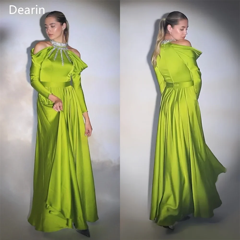 

Customized Evening Dress Prom Gown Women Formal Dearin High Collar A-line Floor Length Skirts Draped Beading Bespoke Occasion Dr
