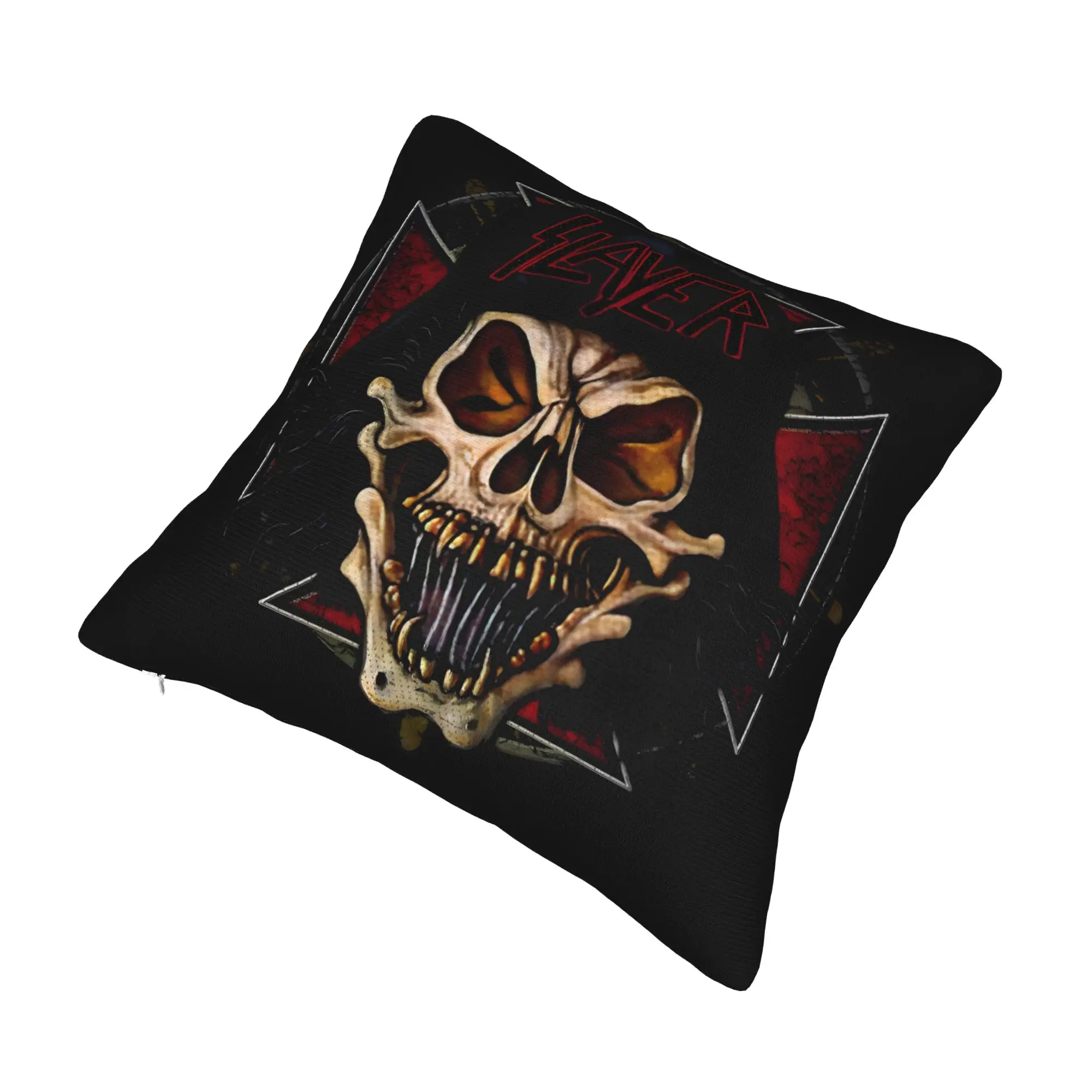 Metal S-Slayers Cushion Cover 45x45cm Fanged Skull Velvet Modern Throw Pillow Case Decor Home