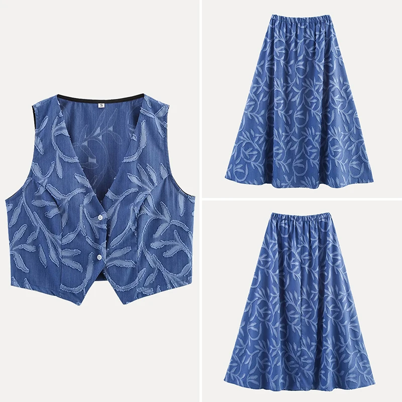 

Women's Summer 2025 New Faion Vaion Sle Svel Top And f Skirt Two-Piece Set Polyester Fiber Z Brand