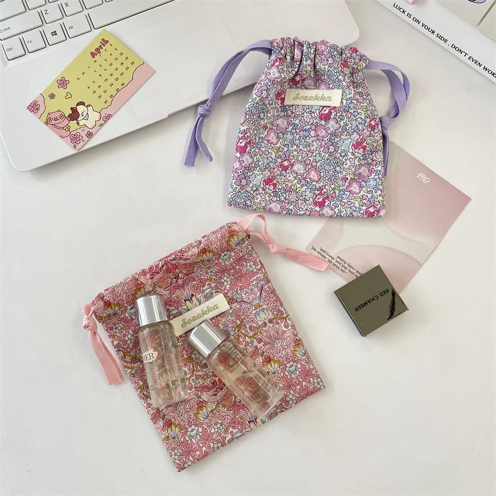 Fresh Striped Plaid Fabric Drawstring Bag Pouch Large Capacity Makeup Bag Travel Organizer Bags Jewelry Dust Bag Drawstring Bags
