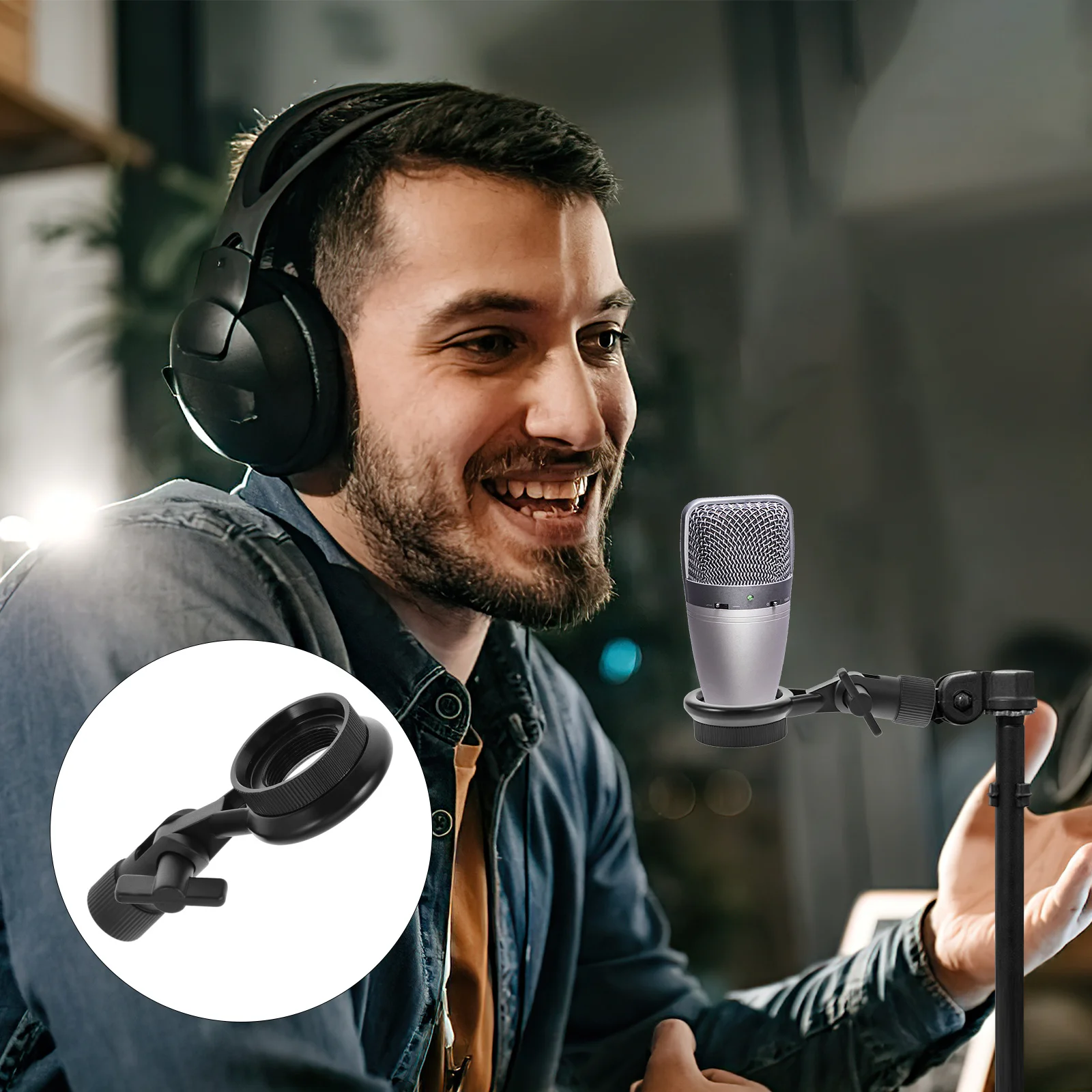 

Foam Microphones Shock Mount Clip Condenser Anti-vibration Clamp Holder Detachable