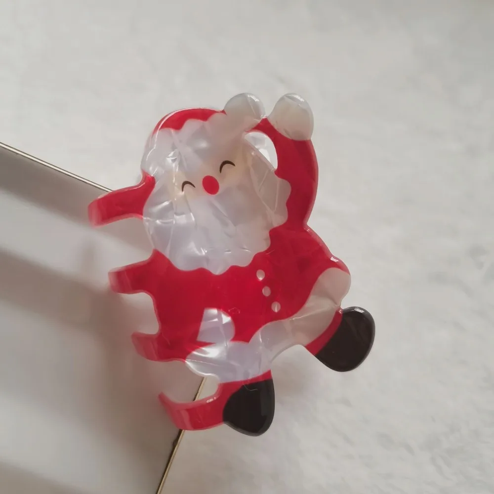 Cute Acrylic Red Cap Claw Clip Cartoon Creative Christmas Hair Claw Headwear Bearded Santa Claus Snowman Hairpin Woman