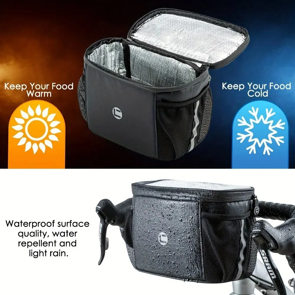 Bike Handlebar Insulated Bag, Bike Front Phone Bag Cooler Storage Pouch With TPU Touch Screen Insulation Bicycle Frame Bag