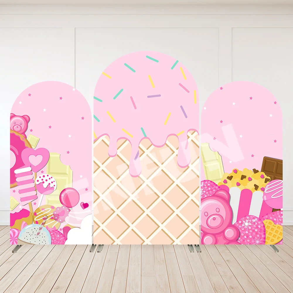 Sensfun الوردي دونات حفلة قوس لوحات الحائط غطاء الآيس كريم الحلوى موضوع مقوس خلفية راية الفتيات استحمام الطفل خلفية 2-الجانب #1