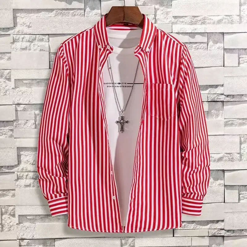 

Men's Striped Shirt Long Sleeve Print Shirts All-Match Slim Fit Fashion Korean Non-iron Casual Formale Business Dress Shirts
