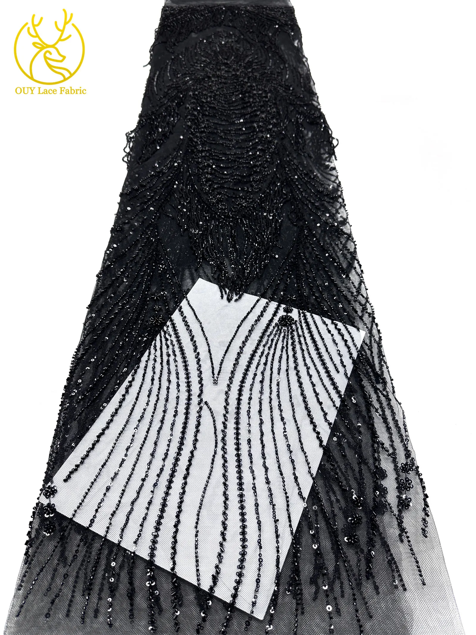 Grüner neuer Design-Tüllstoff mit afrikanischen 3D-Perlen, hochwertiger französischer Pailletten-Tüllstoff für Hochzeitskleider zum Nähen – Detail 19