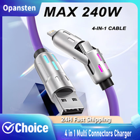 4 in 1 Multi Connectors Charger Rotating Elbow USB to Type-C Mobile Phone 240W Fast Charging Silicone Cable Data Transfer