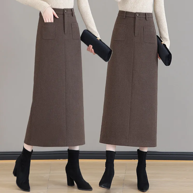 Women's Autumn and Winter Woolen Skirts 2026 Fashion High Waist A-line Skirt Female Thickened Warm Straight Skirts U599