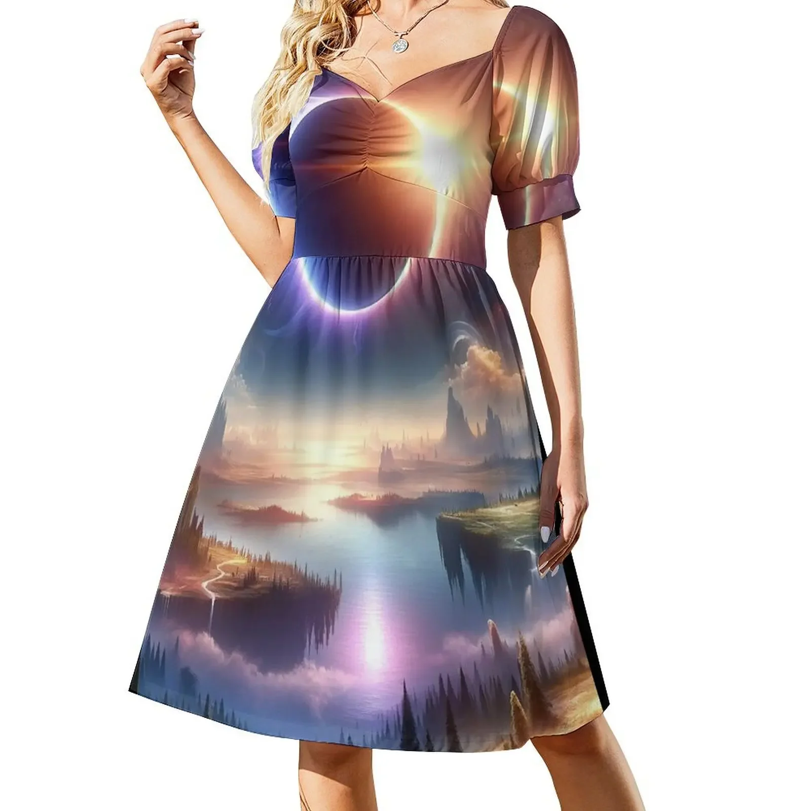 Solar Eclipse - 8 de abril de 2024 Dreamscape Dress Vestido longo de verão feminino vestidos de baile