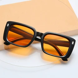 Square Vintage Sunglasses Woman Brand Designer Retro Sun Glasses Female Fashion Rivet Black Orange Yellow Mirror Oculos De Sol