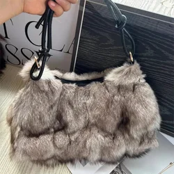 NEW Real Fox Fur Woman Ladies Crossbody Bags Designer Luxury Handbags Women Handbag Shoulder Bag Fuzzy Fluffy Tote Bag