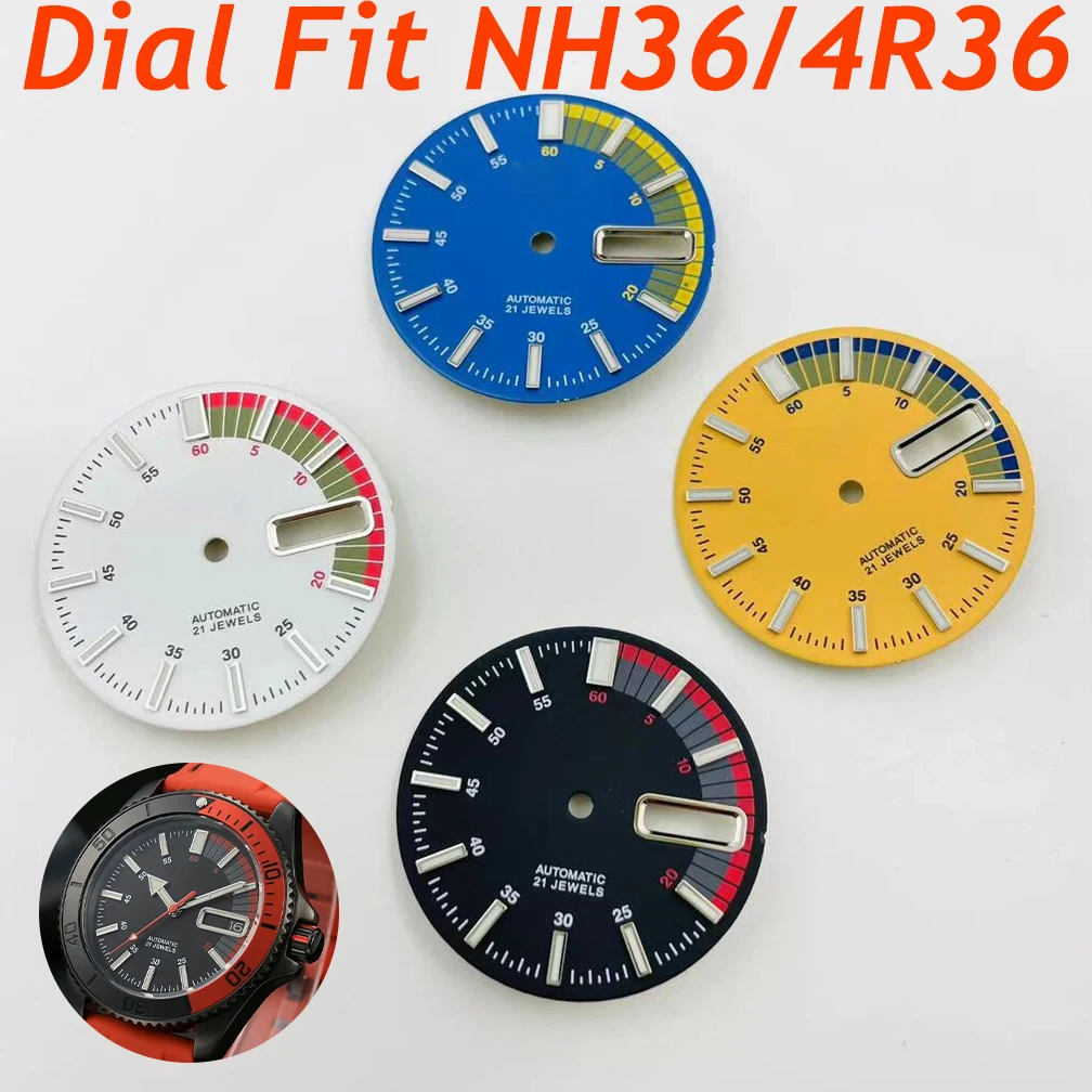Farbiges Zifferblatt 28,5mm Uhr mit NH36/4R36 Uhrwerk Grün Leuchtend Doppelkalender Hochwertiges Modifiziertes Zubehör Ohne Logo