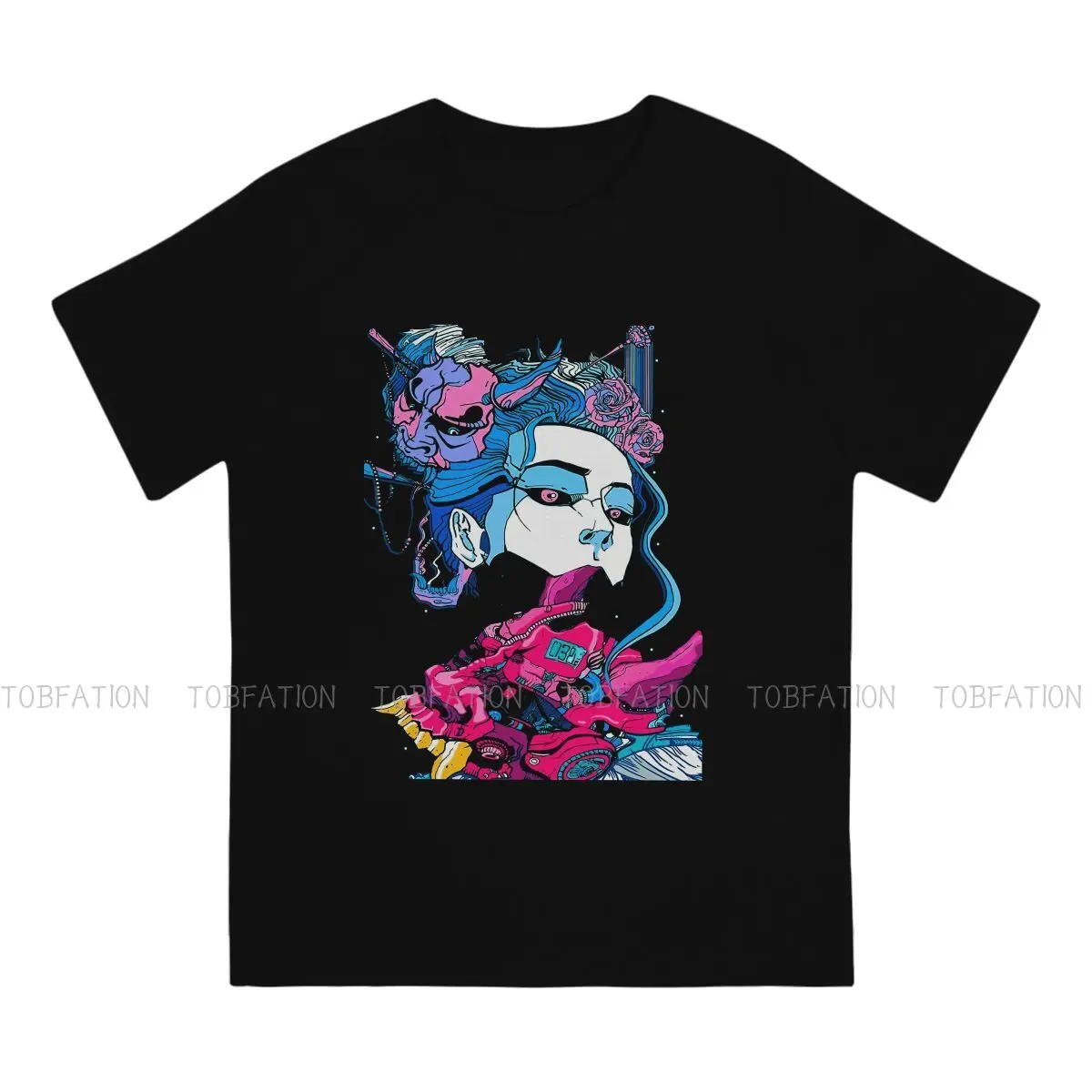 Japanese Samurai Geisha Original TShirts Demon Mask Girl Print Men's T Shirt Hipster Clothing 6XL